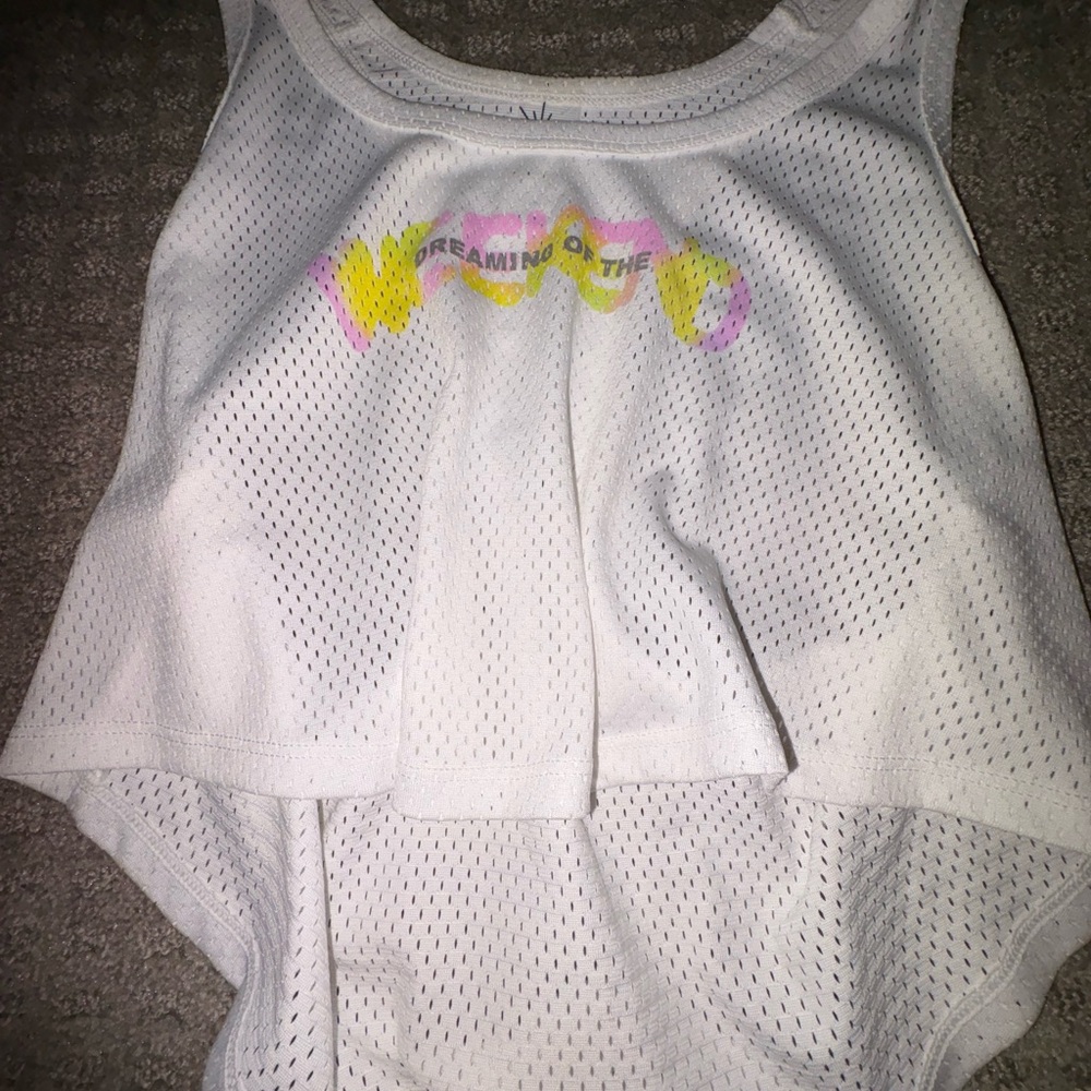 Aerie White Mesh Tank Top with Ribbed Texture